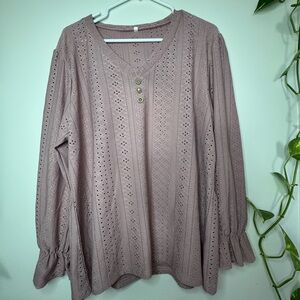Elegant Mauve Eyelet Women's Top 1XL
